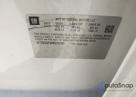 2017 Chevrolet Malibu 1Lt из США, поврежденный, VIN 1G1ZE5ST8HF215785